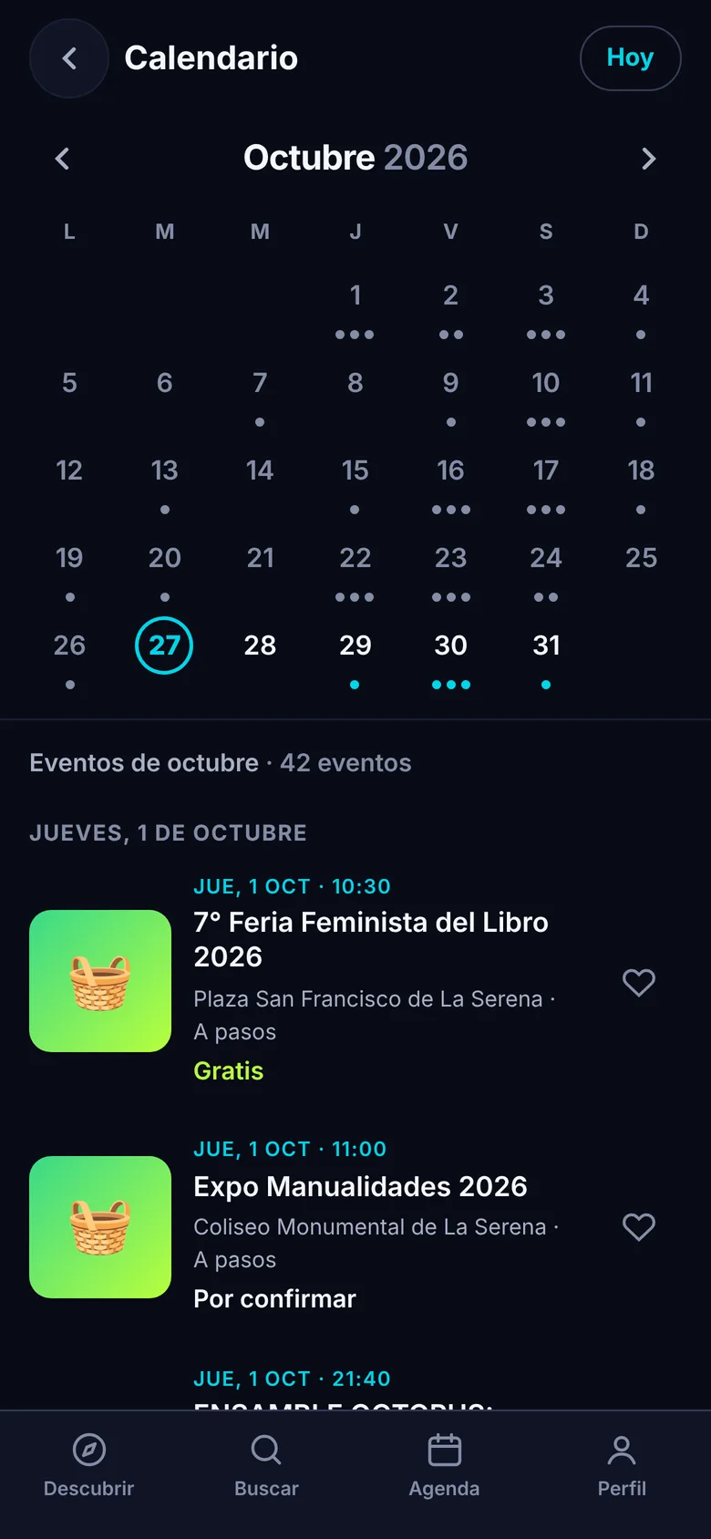 Calendario de Panoramik con los eventos de octubre en La Serena