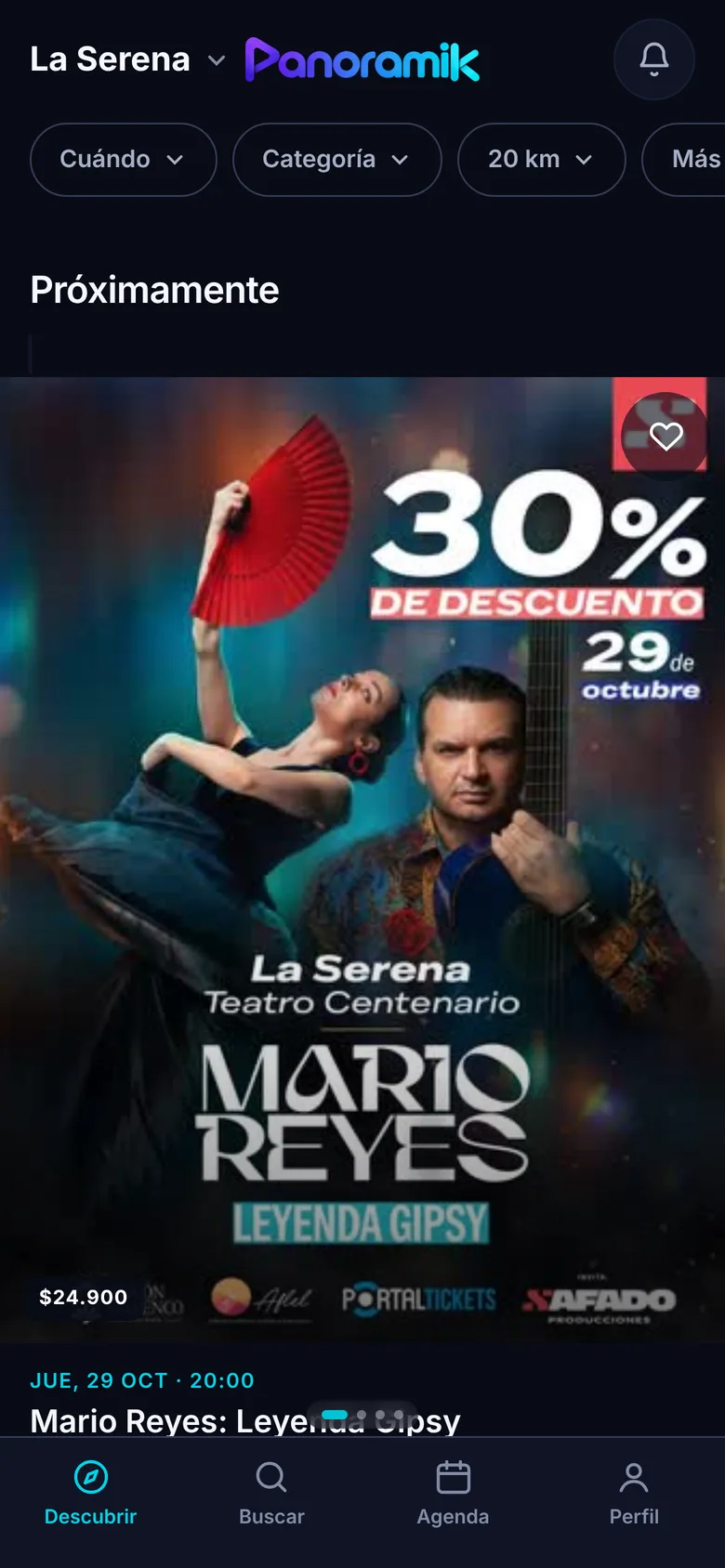 Inicio de Panoramik con los próximos eventos de La Serena y sus afiches